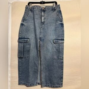 Blue Denim Cargo Skirt. love, fire